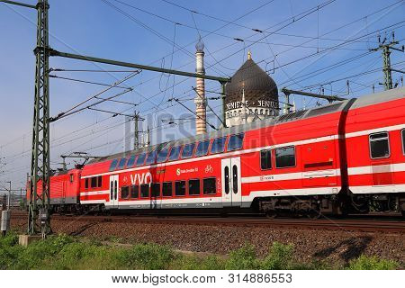 Dresden, Germany - May 10, 2018: Deutsche Bahn (german Railways) Passenger Train In Dresden, Germany
