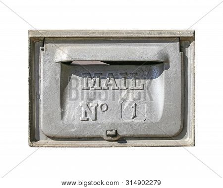 Retro Mailbox Wall Mounted Isolated On White Background. Postbox For Letters With Number One.