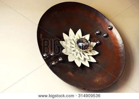 Metal Round Shield With Cross Isolated In White