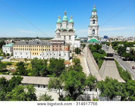 Astrakhan. Astrakhan Kremlin Fortress. Assumption Cathedral And The Bell Tower Of The Astrakhan Krem