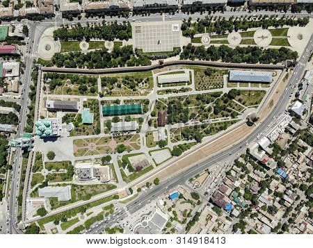 Astrakhan Kremlin And Lenin Square Top View. Fortress. Assumption Cathedral And The Bell Tower Of Th
