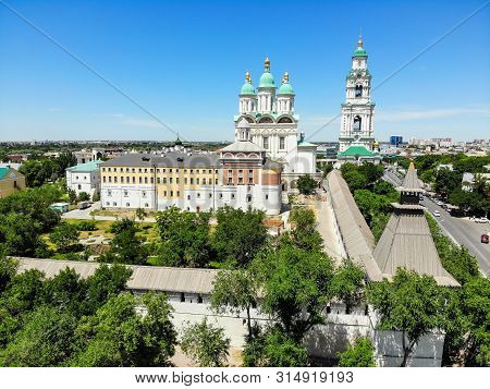 Astrakhan Kremlin Fortress. Assumption Cathedral And The Bell Tower Of The Astrakhan Kremlin. 