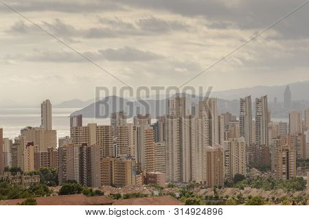 City Skyline At Sunrise. Loudy Weather In Sydney