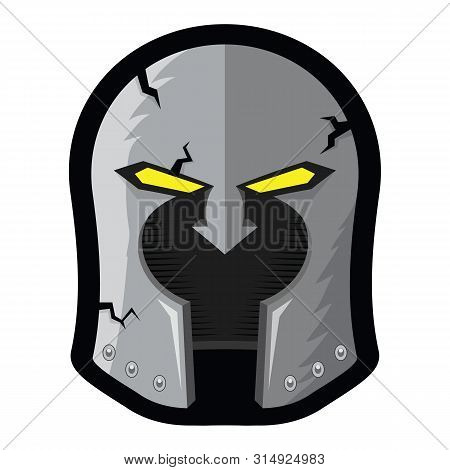 Old Cartoon Helmet Mascot Logo Design. Greek Military Helmet Icon Isolated On White Background. Roma