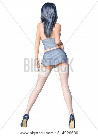 Long-haired Sexy Brunette Secretary Uniform White Stocking.short Mini Skirt Striped Jacket.beautiful