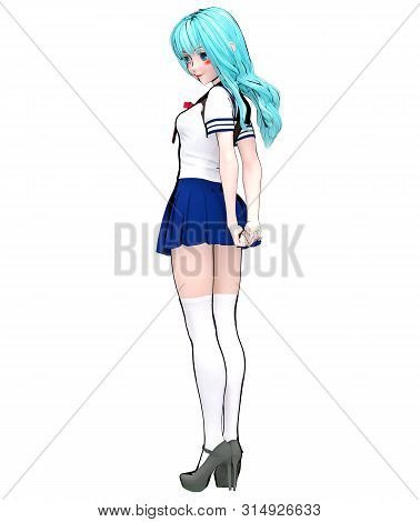 3D Japanese Anime Schoolgirl.