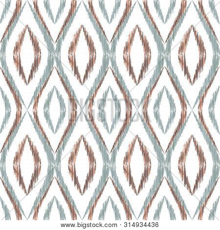 Ikat Ogee Seamless Vector Pattern Illustration. Ethnic Fabric Print Geometric Ikat Pattern. Smooth O