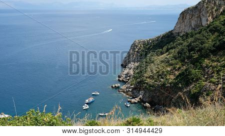 Zingaro Reserve, Province Of Trapani, Sicily. View Of The Beautiful Cala Del Varo From The Heights.
