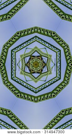 Vertical Symmetrical Angular Circle Design Created From Doubling A Photo Of A Green Bridge In Califo