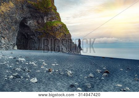 Amazing Landscape With Basalt Rock Formations Troll Toes On Black Beach Reynisfjara Near The Village