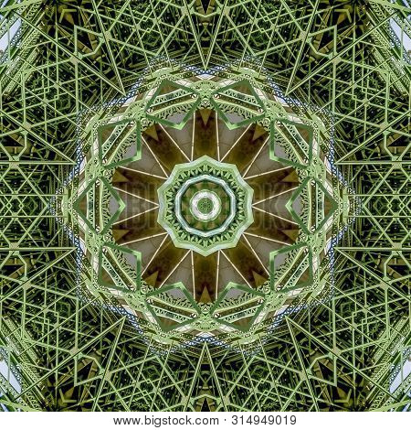 Square Frame Very Busy Patterned Photo Created From The Shapes Of A Green Bridge In California