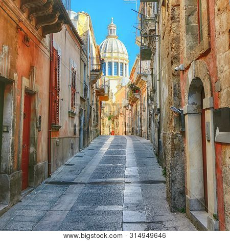 Walking Around The Old Streets Of  Baroque Town Ragusa Ibla. Historic Center Called Ibla Builded In 