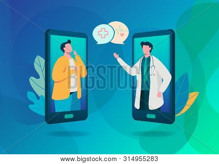 People Consultation To The Doctor. Online Diagnosis. Online Hospital Health Care Concept, Medical Te