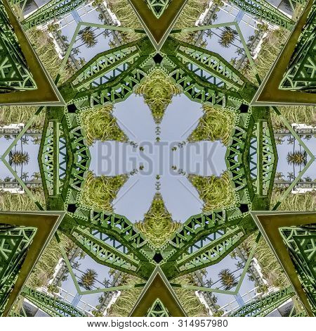 Square Frame Patterned Photo Created From The Shapes Of A Green Bridge In California