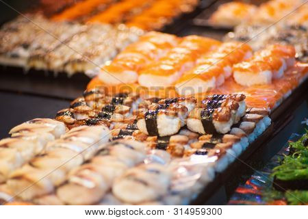 Suchi For Sell In The Supermarket, Suchi Is Japanese National Food Popular Throughout The World