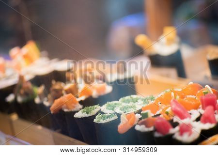 Suchi For Sell In The Supermarket, Suchi Is Japanese National Food Popular Throughout The World