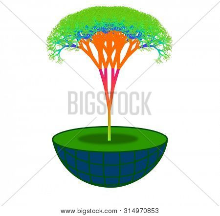 Green tree on half cut globe
