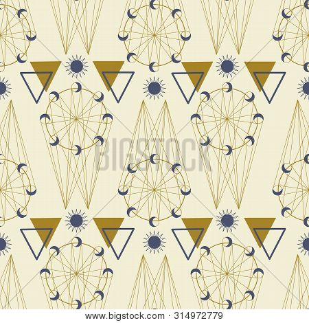 Gold And Purple Celestial Elements In A Seamless Pattern Design
