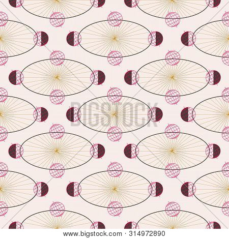 Planets And Celestial Elements In A Seamless Pattern Design