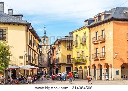Ponferrada,spain - May 15,2019 - In The Streets Of Ponferrada. Ponferrada Lies On Sil River And It I