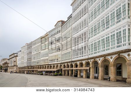 A Coruna,spain - May 15,2019 - Buildings On The Seafront In A Coruna. A Coruna Is A City And Municip