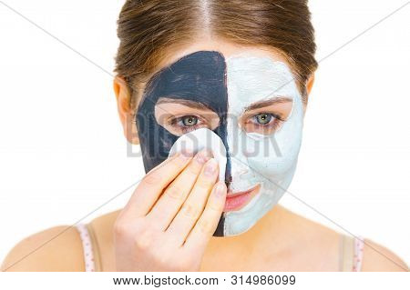 Girl Remove Black White Mud Mask From Face