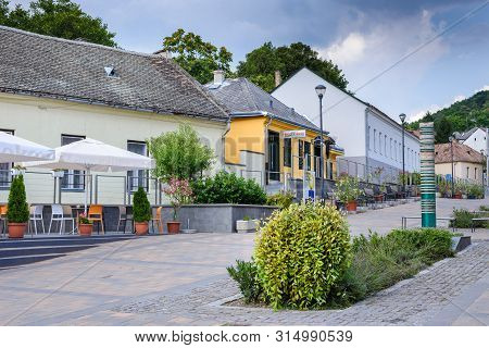 Pannonhalma, Hungary - July 23, 2016: Pannonhalma City Center And Main Square In The Summer, Hungary
