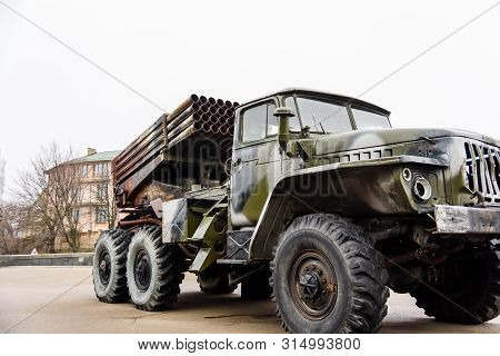 Russian Multiple Rocket Launcher Mounted On Soviet Military Truck