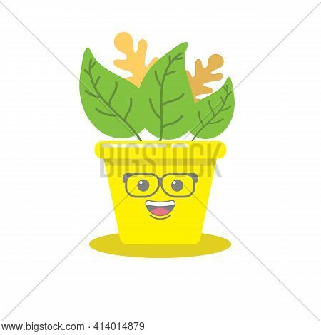 Flower With Smile And Glass On Faces And Potted Vector Image