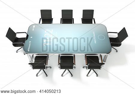 A Modern Concept Showing An Array Of Boardroom Office Chairs Convened For A Meeting Around An Illumi