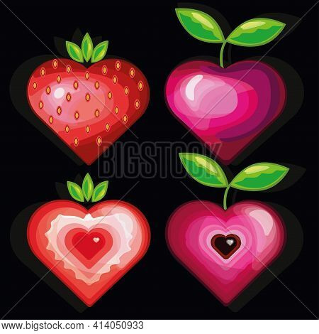 Delicious, Bright Berries That Express Love In The Form Of Hearts. Love And Berries.