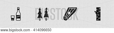 Set Bottle Of Vodka With Glass, Christmas Tree, Kankles And Birch Icon. Vector