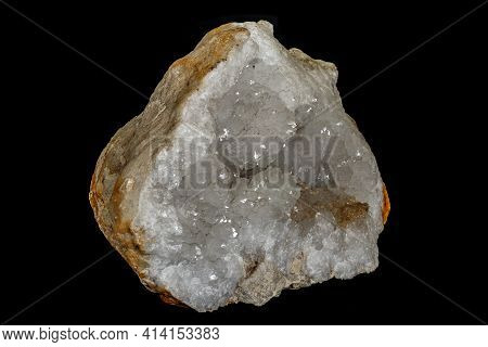 Macro Stone Mineral Quartz Geodes On Black Background
