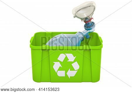 Recycling Trashcan With Bag Valve Mask, 3d Rendering Isolated On White Background