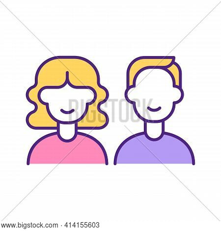Woman And Man Perfect Match Rgb Color Icon. Couple In Love, First Date, Sympathy Between Young Peopl