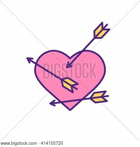 Cupid Arrow Hit Person Heart Rgb Color Icon. Angels Help To Find Husband Of Wife. Fall In Love With 