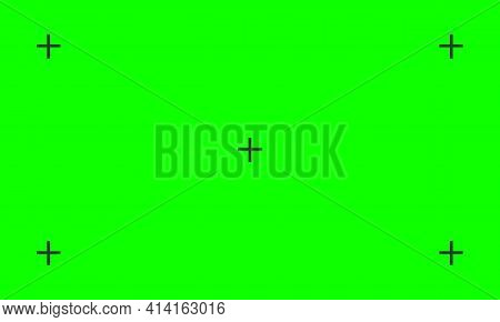 Vector Illustration Of Green Screen Chroma Key Background. Blank Green Background With Vfx Motion Tr