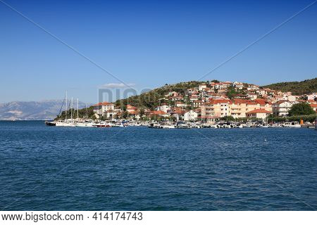 Croatia - Trogir Town In Dalmatia. Marina Boats And Ciovo Island.