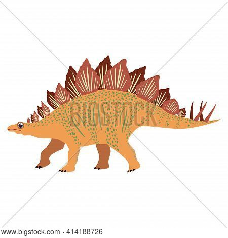 Stegosaurus Yellow, Prehistoric Dinosaurs Collection. Ancient Animals. Hand Drawn.