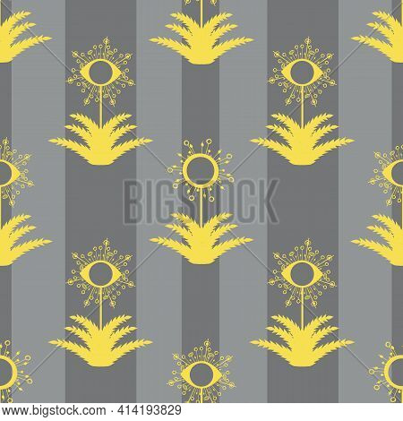 Abstract Dandelion Seeds Striped Seamless Vector Pattern Background.stylized Folk Art Mix Of Herbaci
