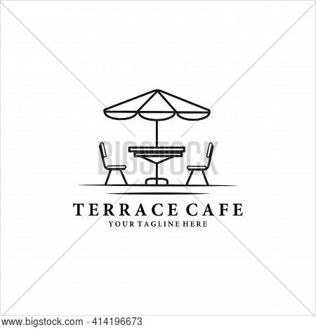 Terrace Cafe Line Art Logo Vector Illustration Design