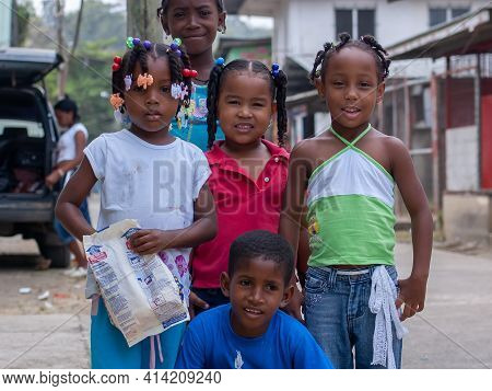 Darien Province, Panama. 07-18-2019. Portrait Of A Afro-descendent Children In Yaviza In The Darien 