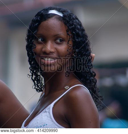 Darien Province, Panama. 07-18-2019. Portrait Of Smiling Afro-descendent Female Adolescents In The D