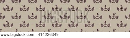 Hand Carved Cherry Block Print Seamless Border Pattern. Rustic Naive Folk Motif Illustration Banner.