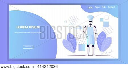 Modern Robot Chef Holding Covered Platter Serving Tray Artificial Intelligence Technology Culinary F