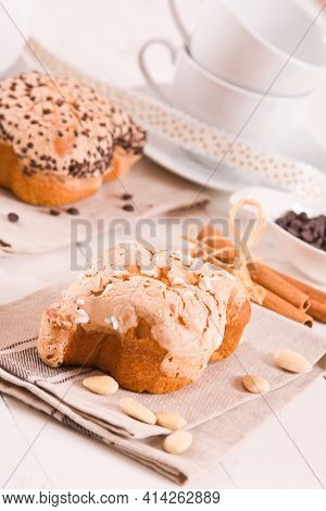 Colomba Italian Easter Dove Bread On Wooden Table.