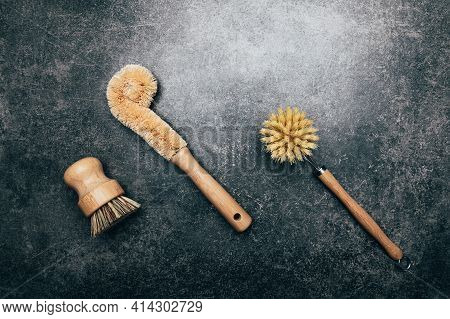 Eco Friendly Plant Based Cleaning Brush Set, Bamboo Kitchen Scrub Brush Set Of 3. Zero Waste Food Cl