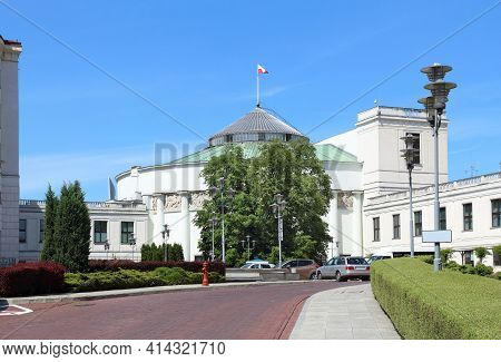 Polish Parliament (sejm) Building In Warsaw. Government Architecture.