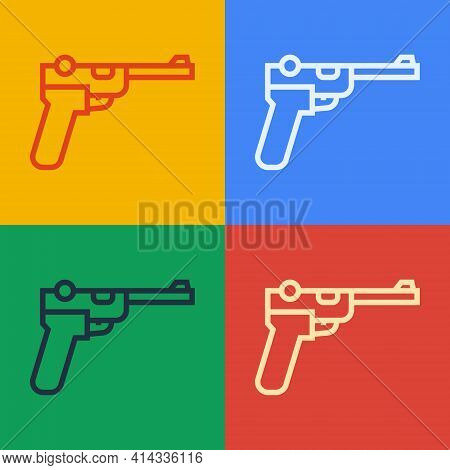 Pop Art Line Mauser Gun Icon Isolated On Color Background. Mauser C96 Is A Semi-automatic Pistol. Ve
