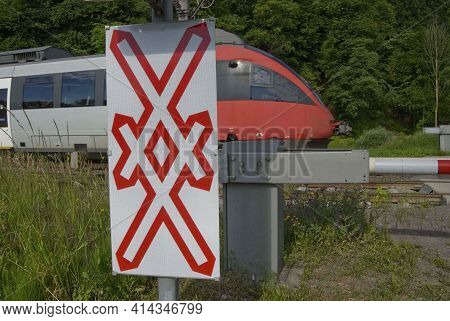 Railway Crossing Gate On The Street